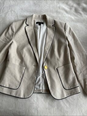Anne Klein Beige Blazer with Black Piping and Gold Button